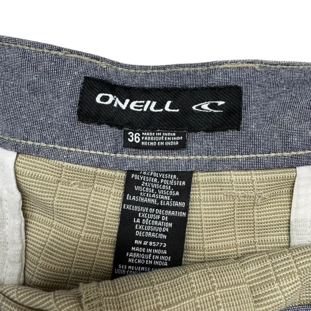 O’NEILL Tan Plaid Walking Chino Woven Shorts Size 36 Mens Preppy Dad